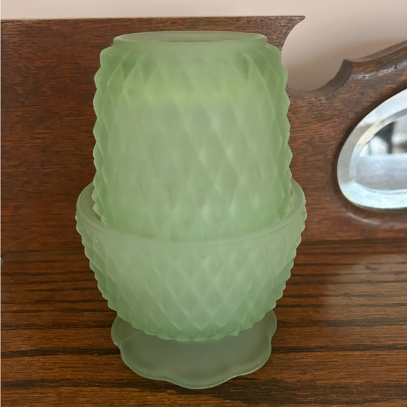 Vtg Frosted Jade Green Diamond-Pattern Fairy Light Lamp